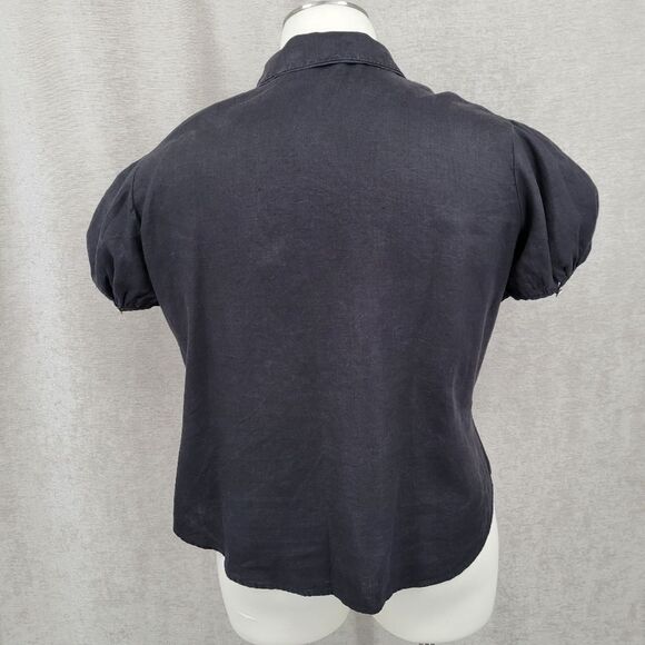 Liz Claiborne Linen Button-Up Blouse with Puff Sleeves Pleated Front Plus Size - Picture 6 of 12